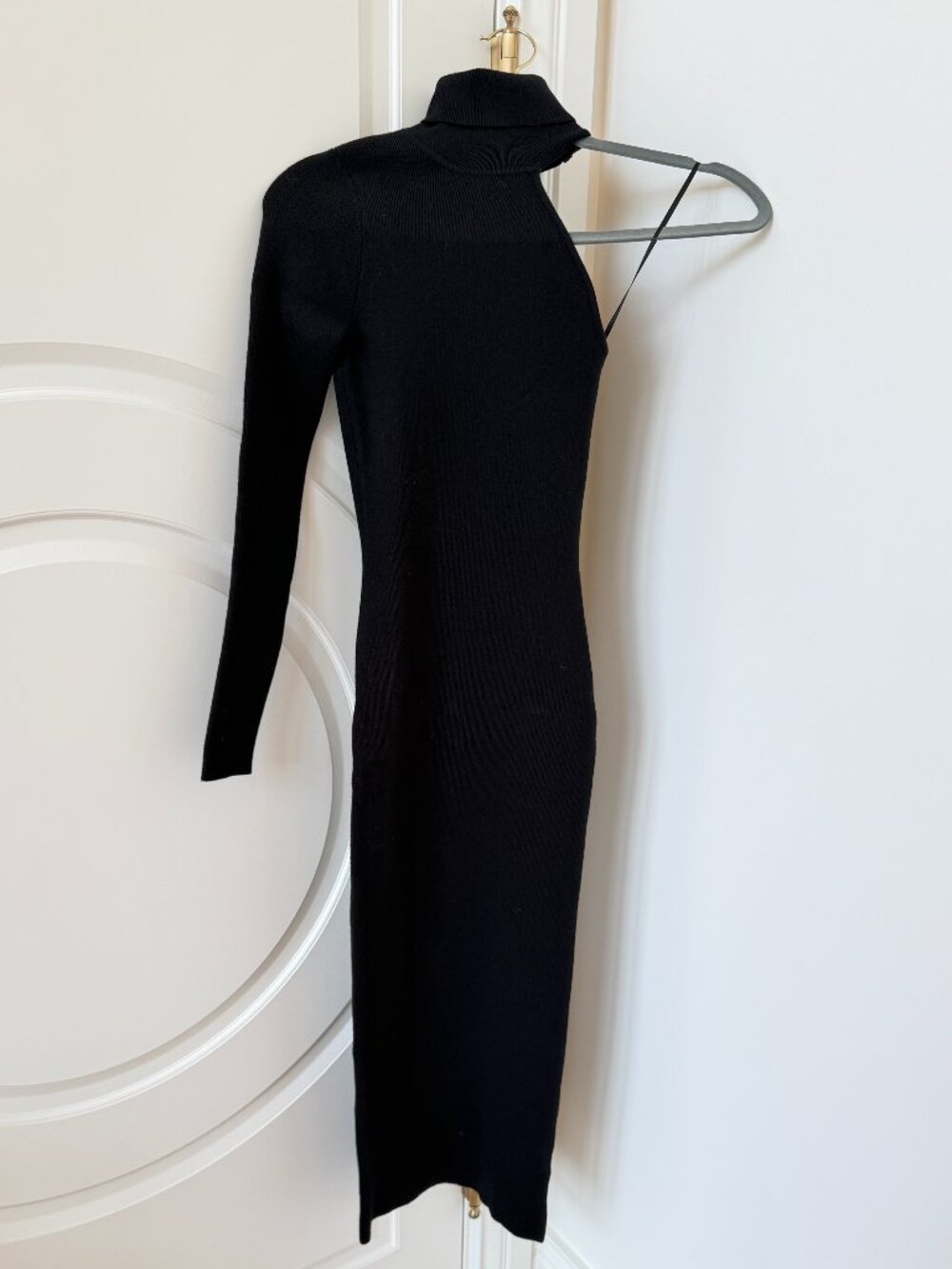 Bardot Black Knit Turtleneck One Shoulder Midi Dress - Picture 3 of 8